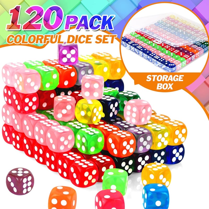 Seifar 120 Pcs Colored Dice Bulk Set 14 MM Polyhedral Dice 6 Sided Standard Dices with Storage Bag for Table Board Games Classroom Math Teaching - Image 3